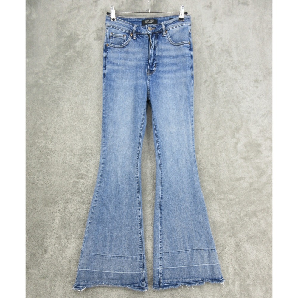 Judy Blue Jeans Womens Size 26 Flare High Rise Raw Hem Stretch Denim Raw Hem